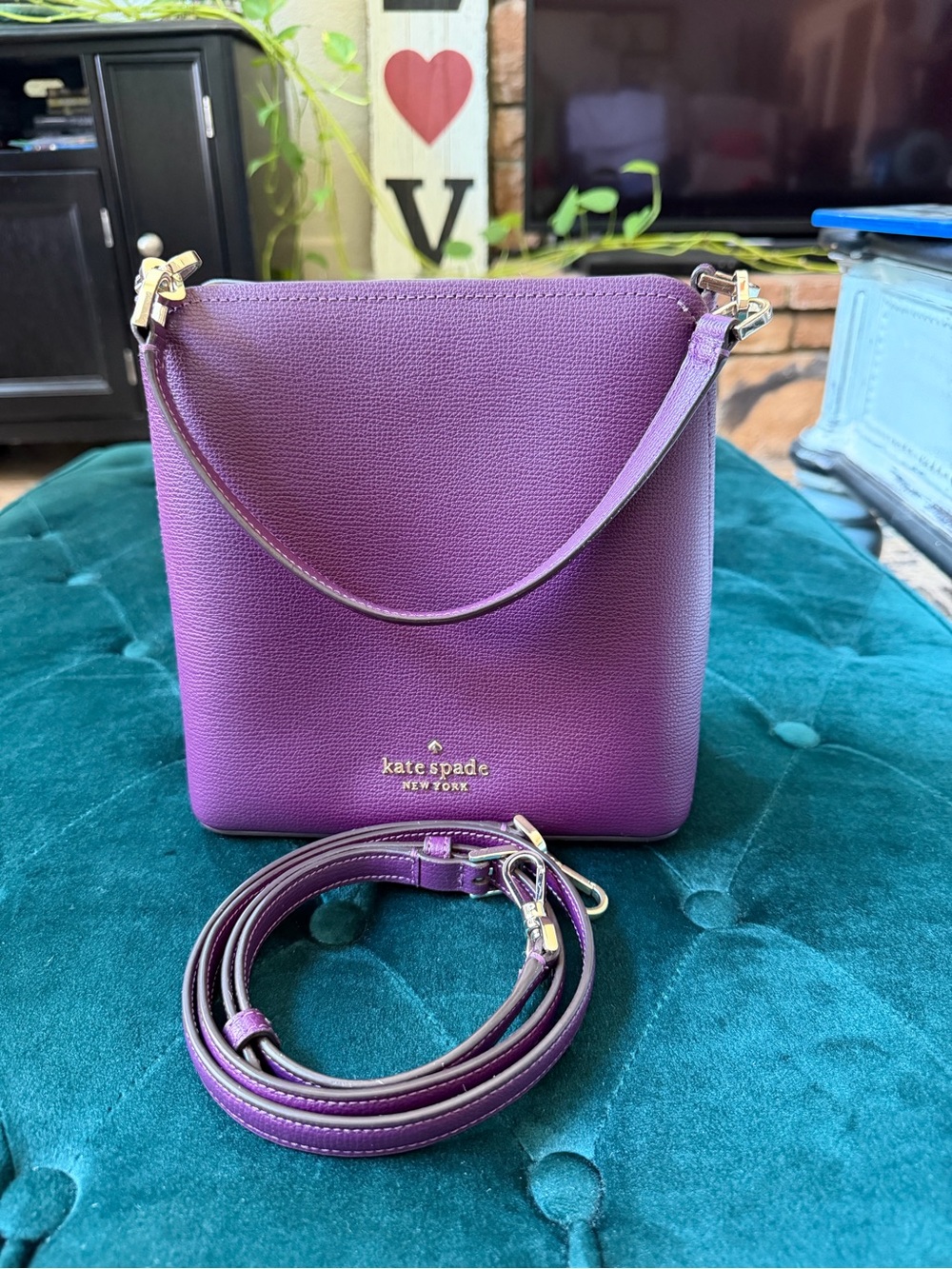 Kate Spade Darcy purple leather bucket bag